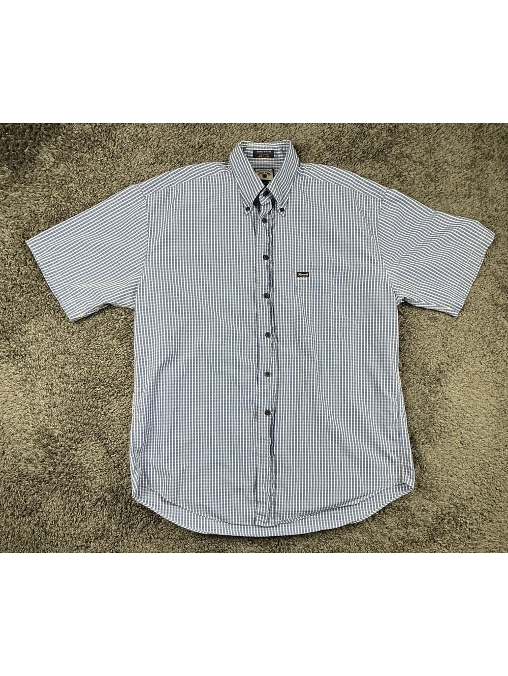 Vintage Façonnable Plaid Short Sleeve Button-Down Shirt Mens Large Blue USA